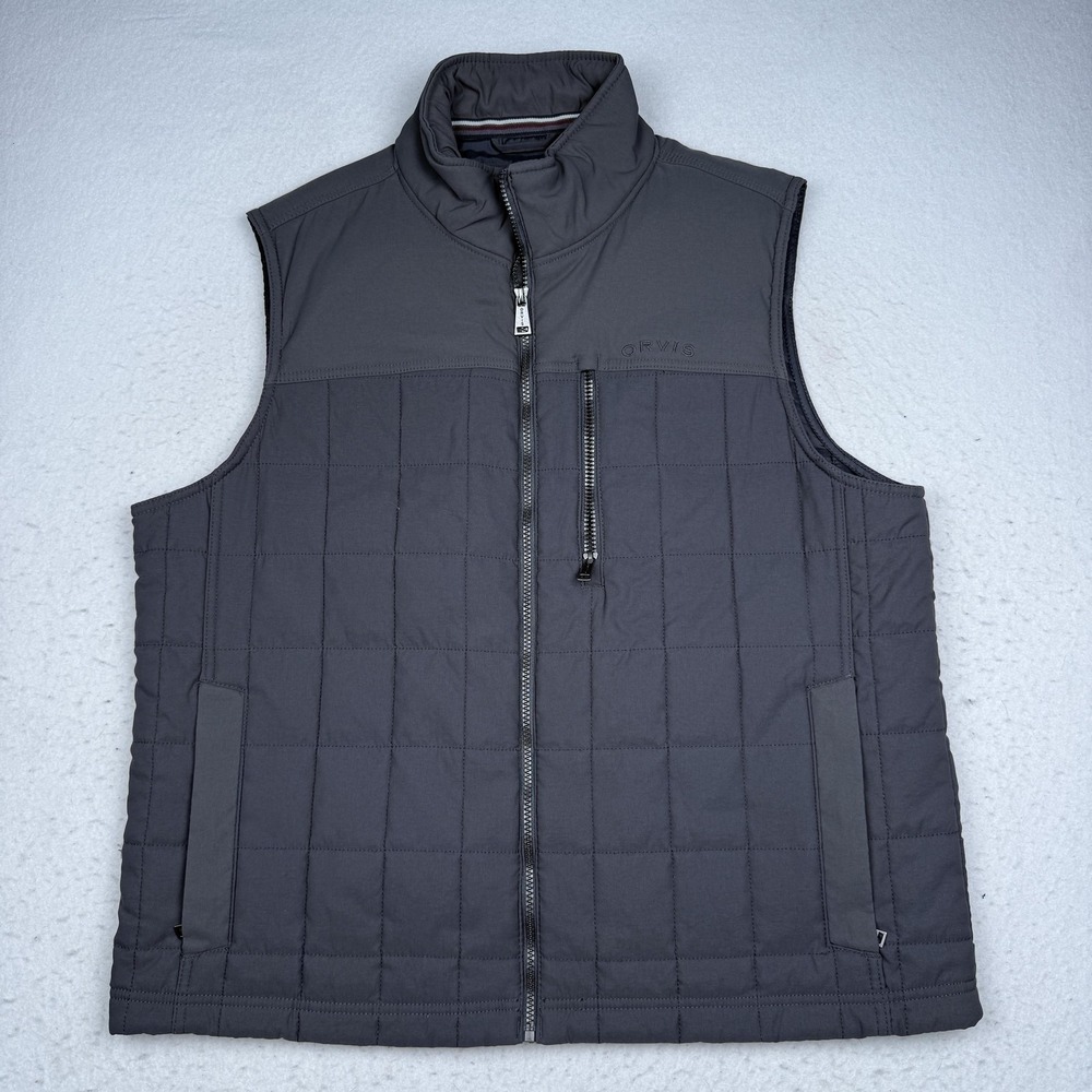 Orvis Vest Mens Large Gray Classic Collection Quilted Insulated Full Zip Outdoor